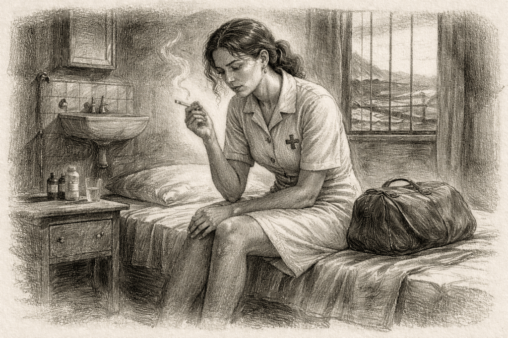 Mujer enfermera emulando la protagonista de Carne de Perra, de Fatima Sime.